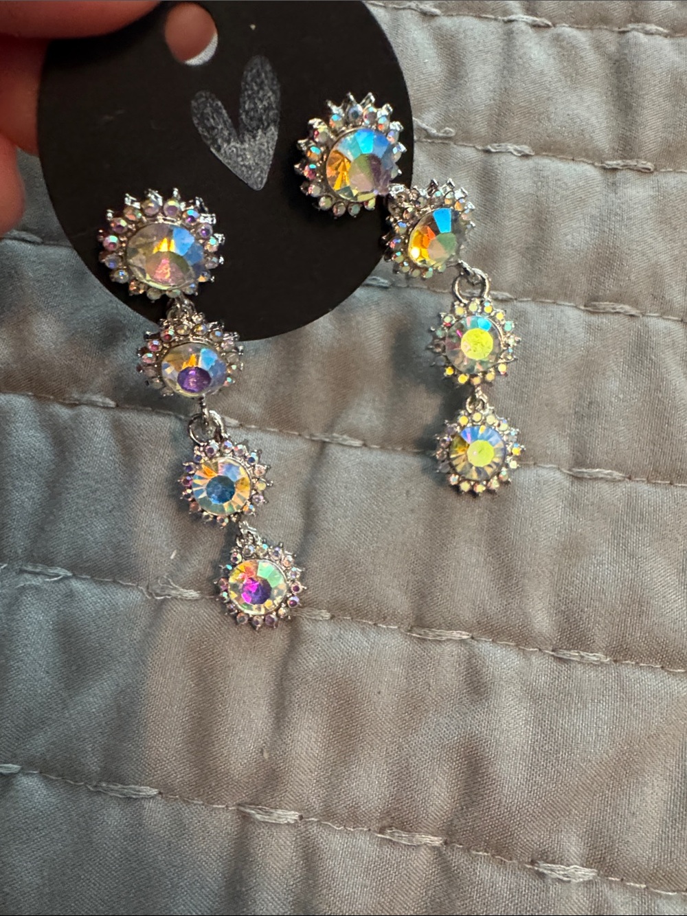 Iridescent Multi-Color Crystal Drop Earrings - Picture 2 of 3
